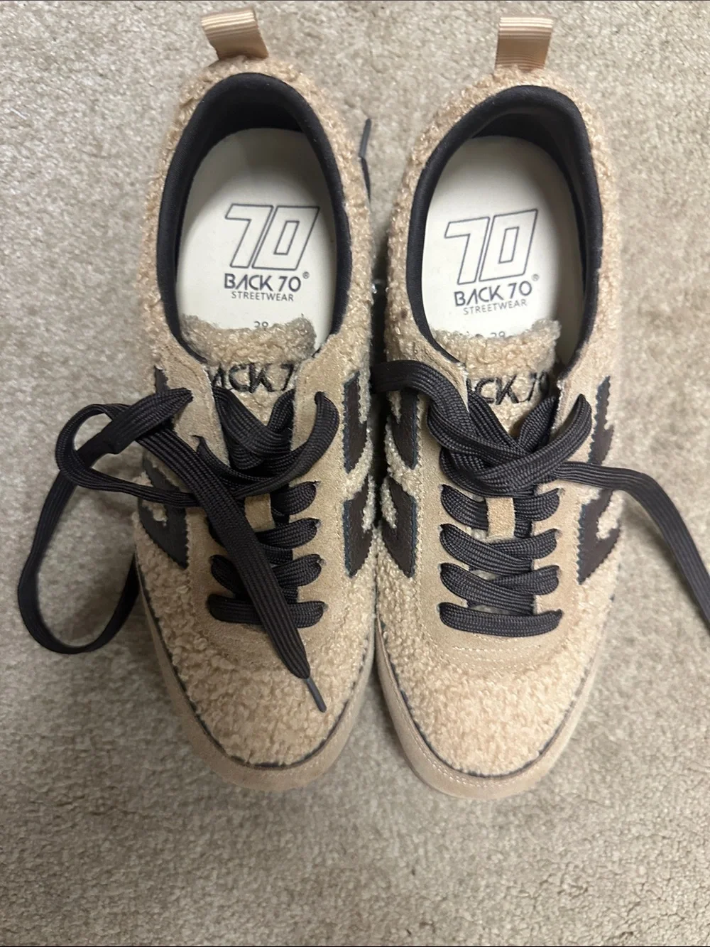 Men's Beige Sherpa Sneakers with Dark Brown Accents